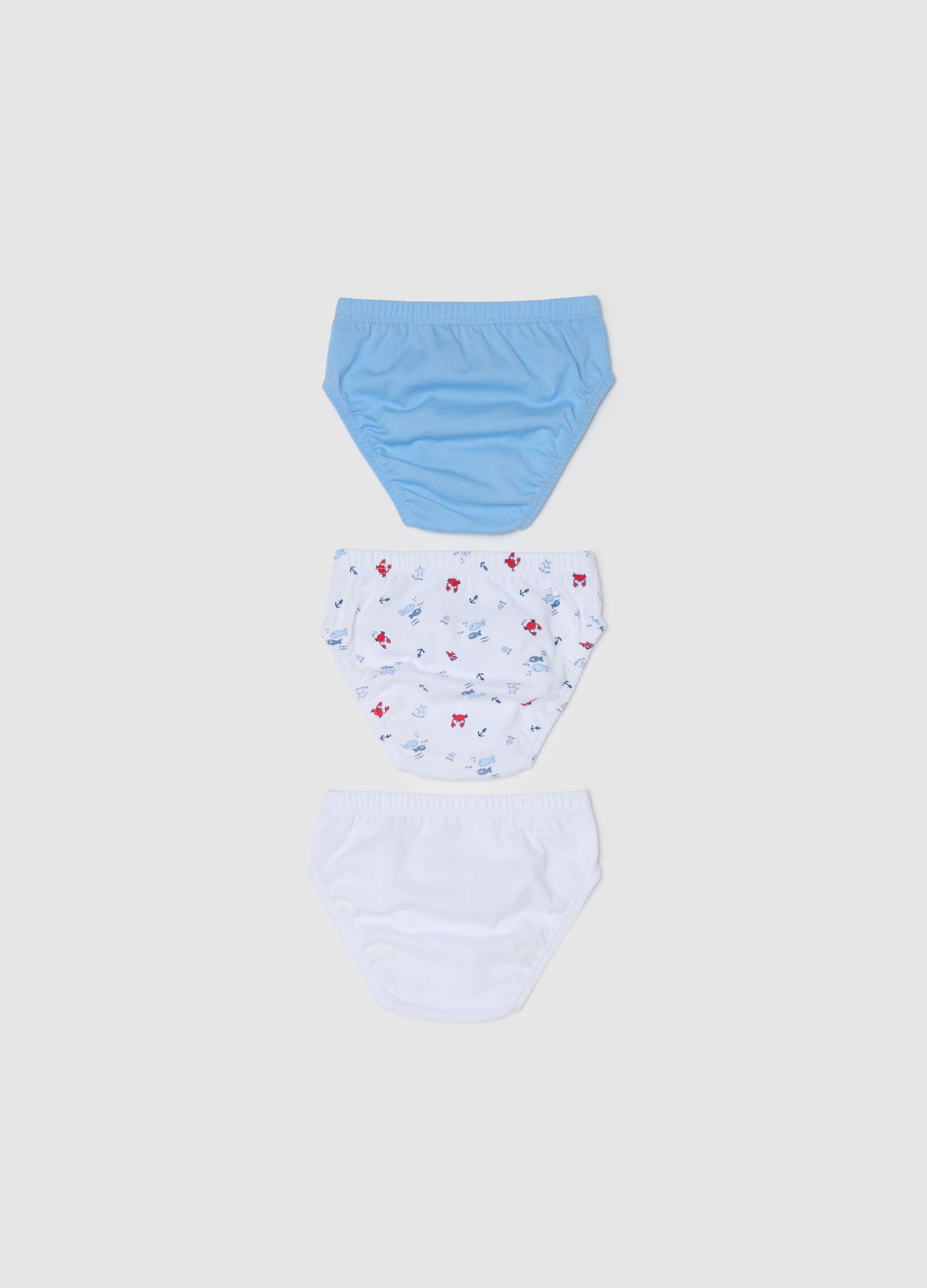 Three-pack briefs in cotton with fish print