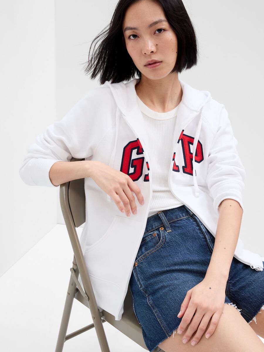 Full-zip sweatshirt with hood and logo embroidery_0