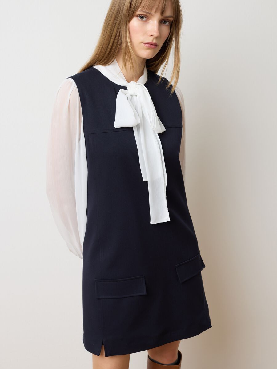 Vestito blu con fiocco con zip_3
