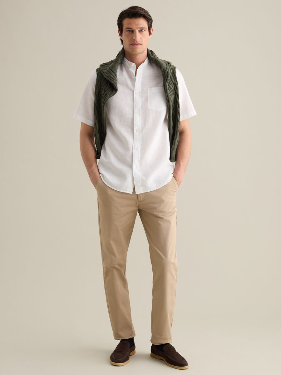 Piombo White Short Sleeve Linen and Cotton Shirt_1