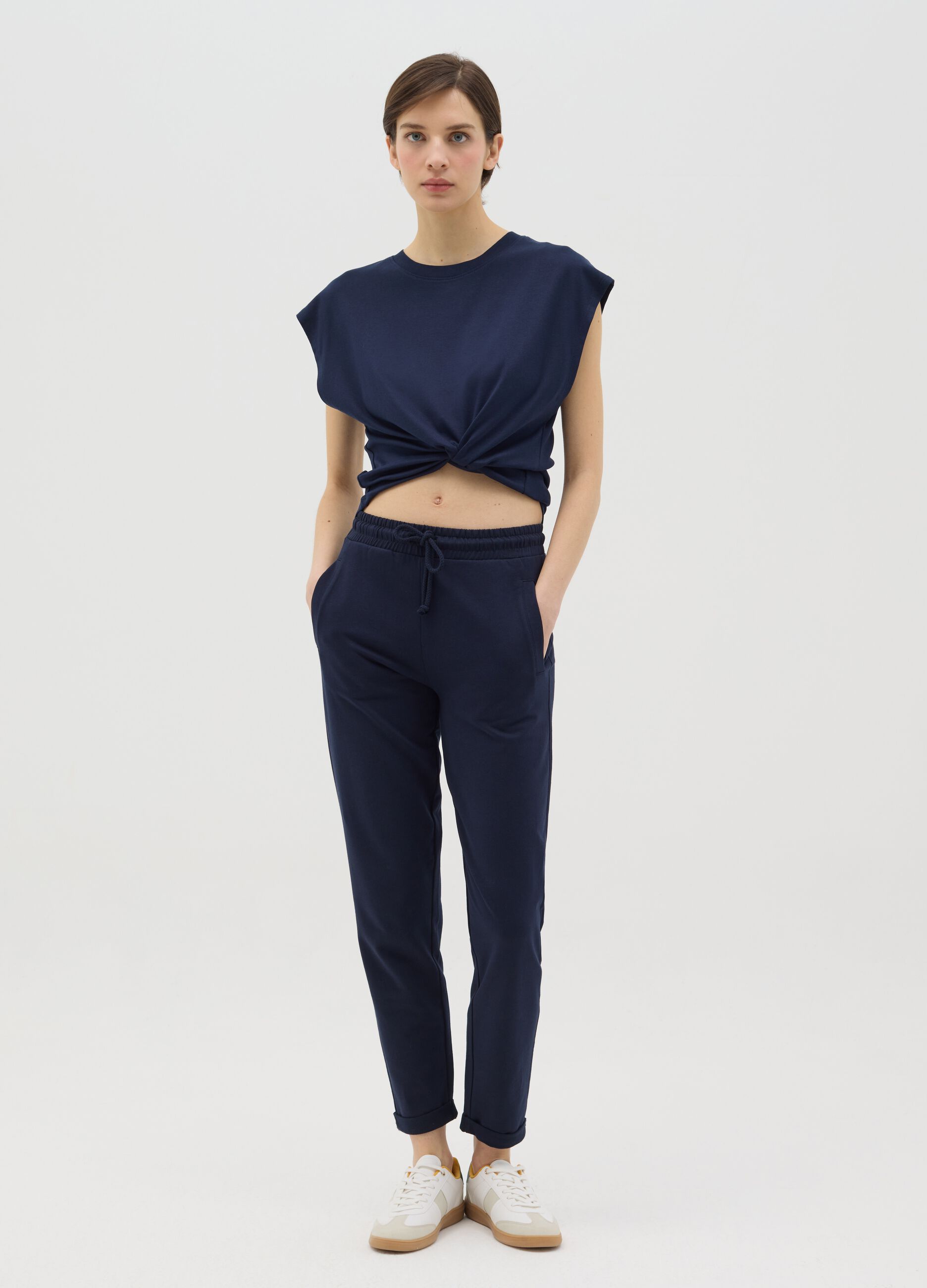Black French terry joggers with drawstring