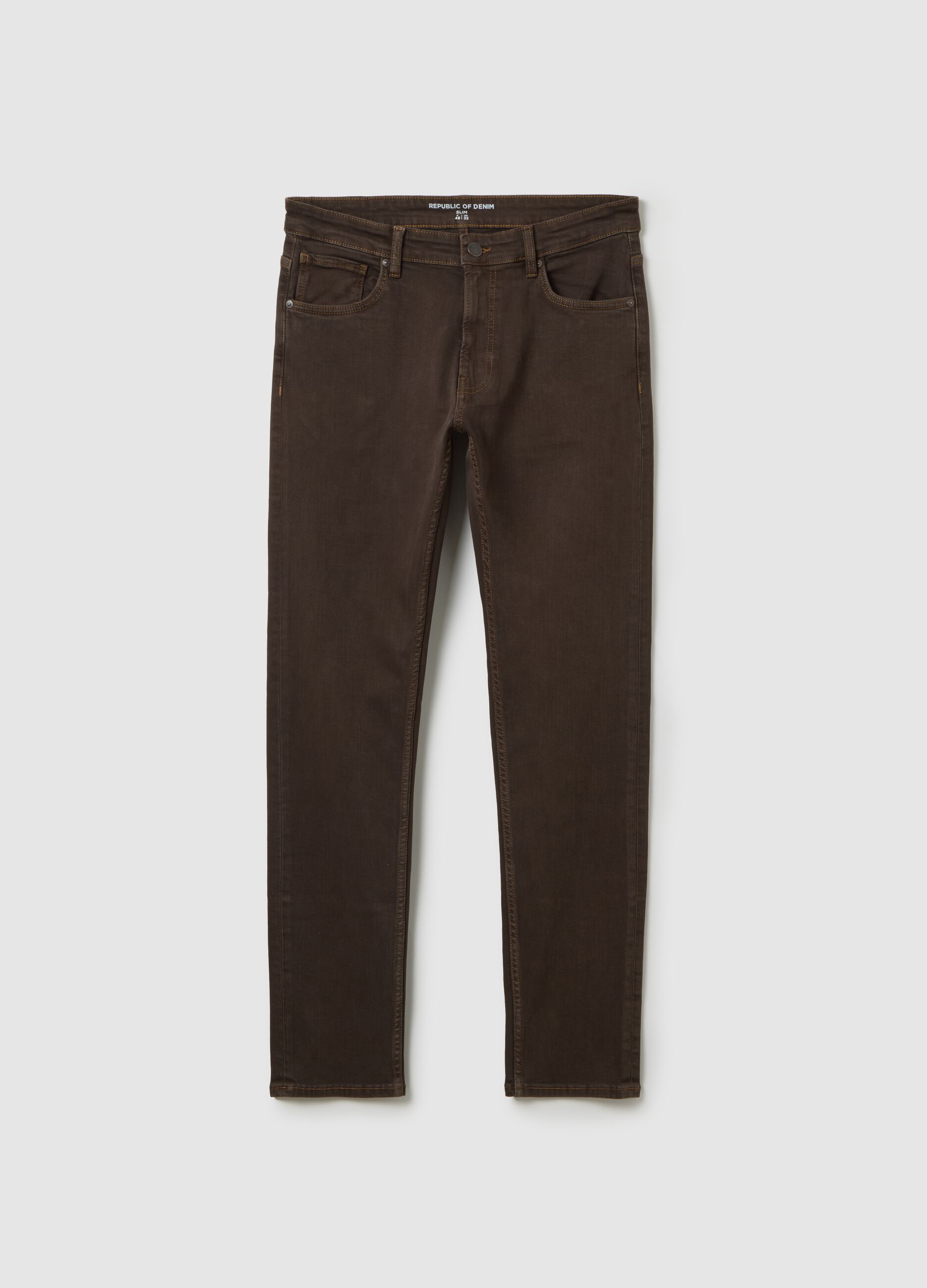 Pantaloni slim fit marroni in denim