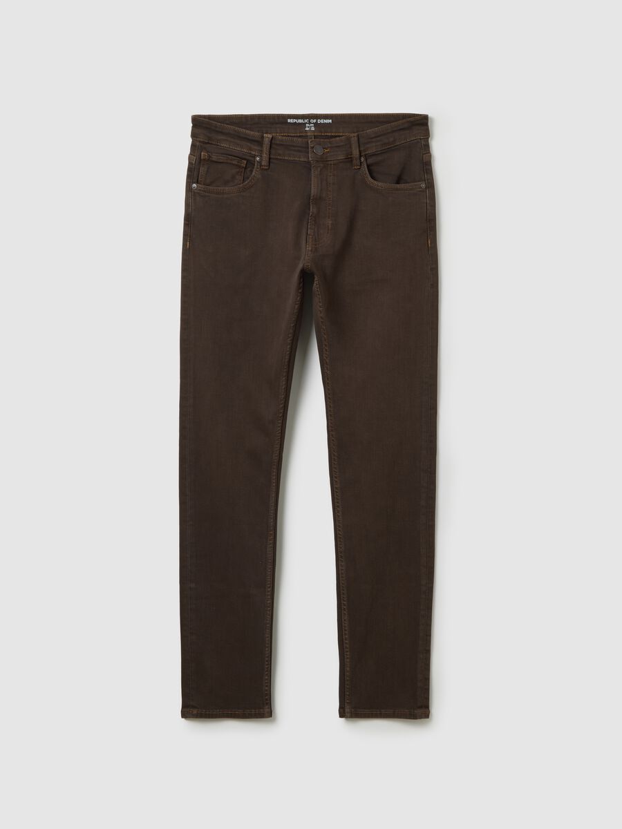 Brown Slim Fit Denim Trousers_4