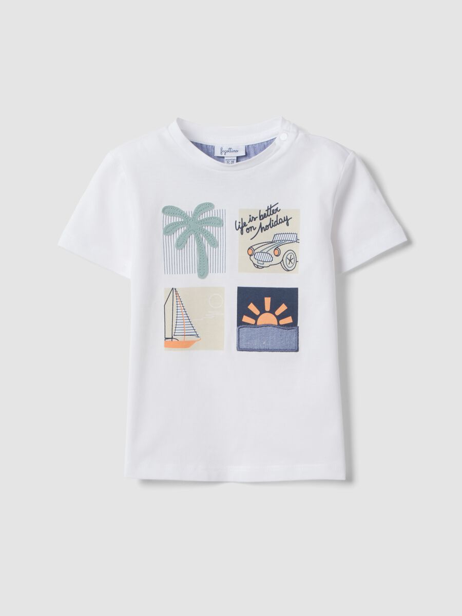 White short-sleeve pure cotton T-shirt with print_0