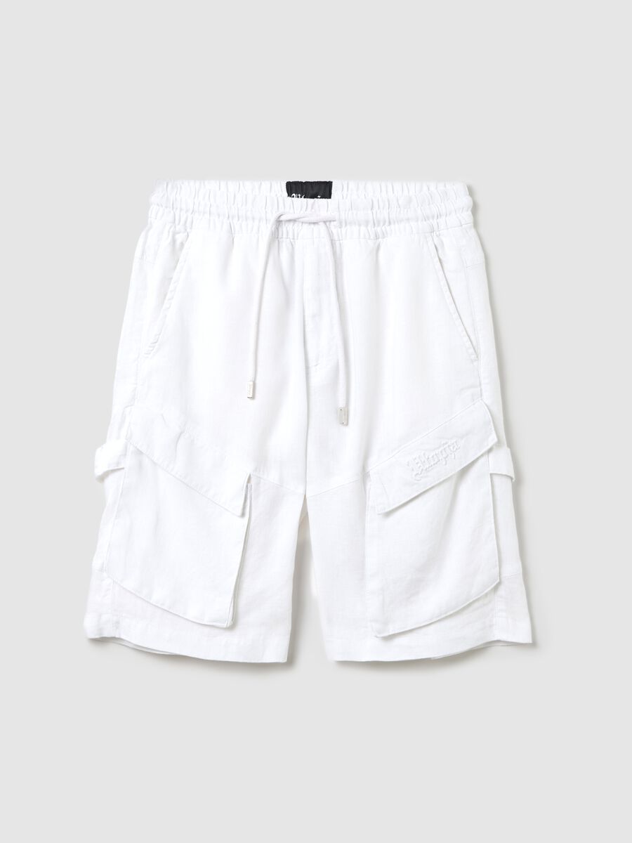 100% Linen Cargo Shorts White_5