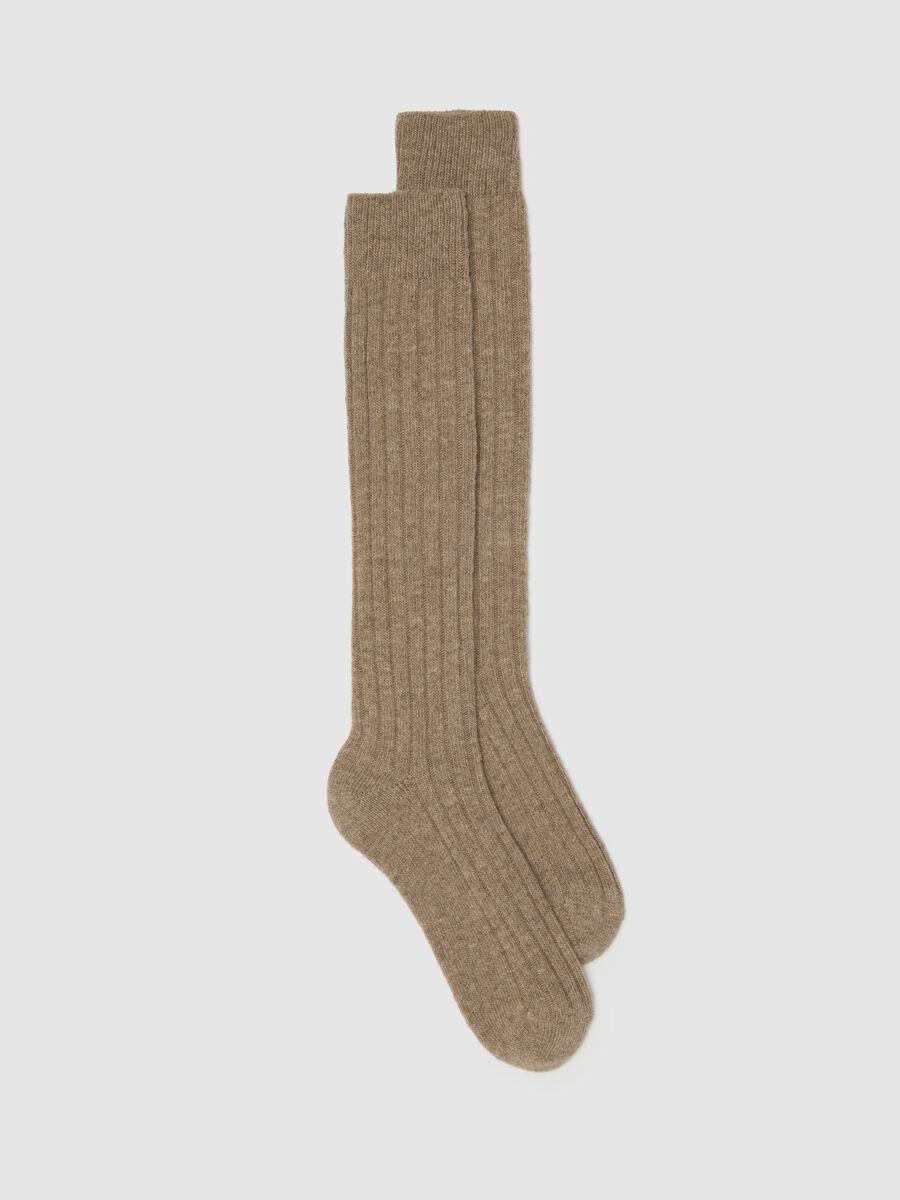 Long beige socks in wool and cashmere blend_1