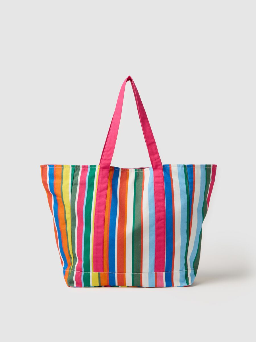 Piombo Beach Bag in Multicolor Striped Pure Cotton_0