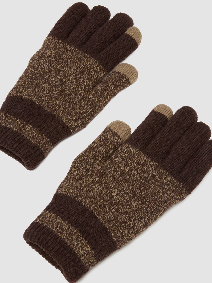 Brown stretch viscose and wool gloves_1