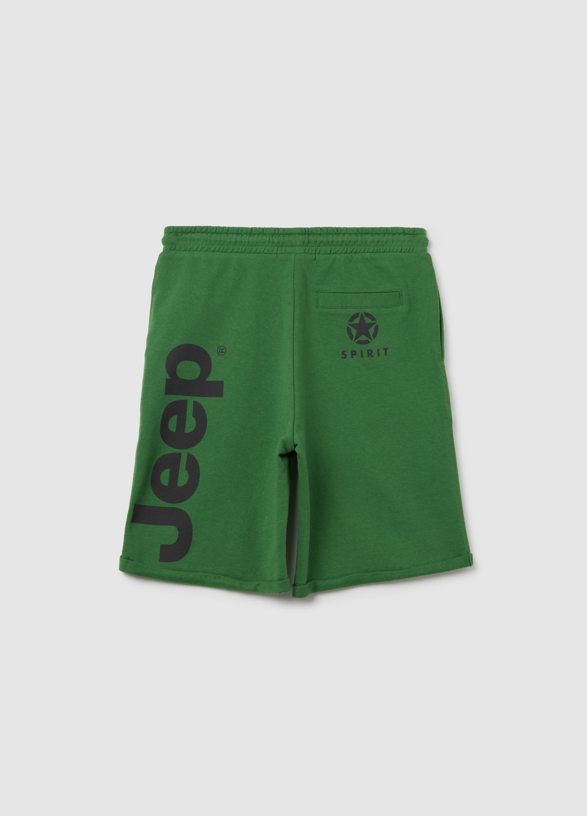 Shorts da bambino in puro cotone verde con tasche