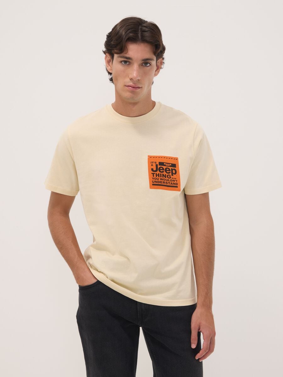 T-shirt beige in puro cotone con girocollo e stampa Jeep_1