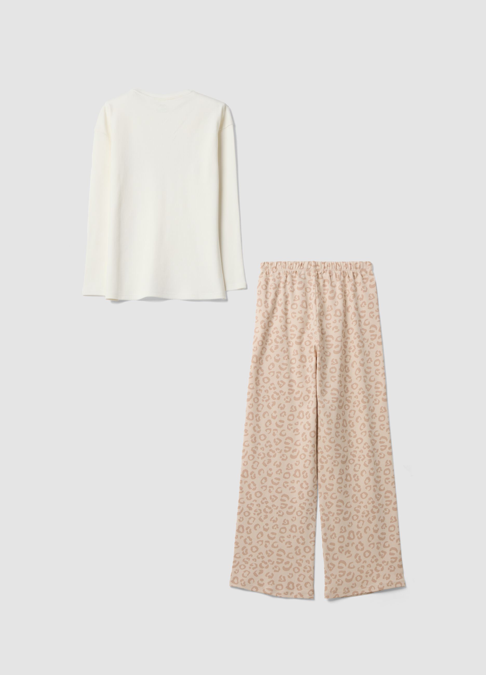 White and beige pure organic cotton printed pyjamas for girls