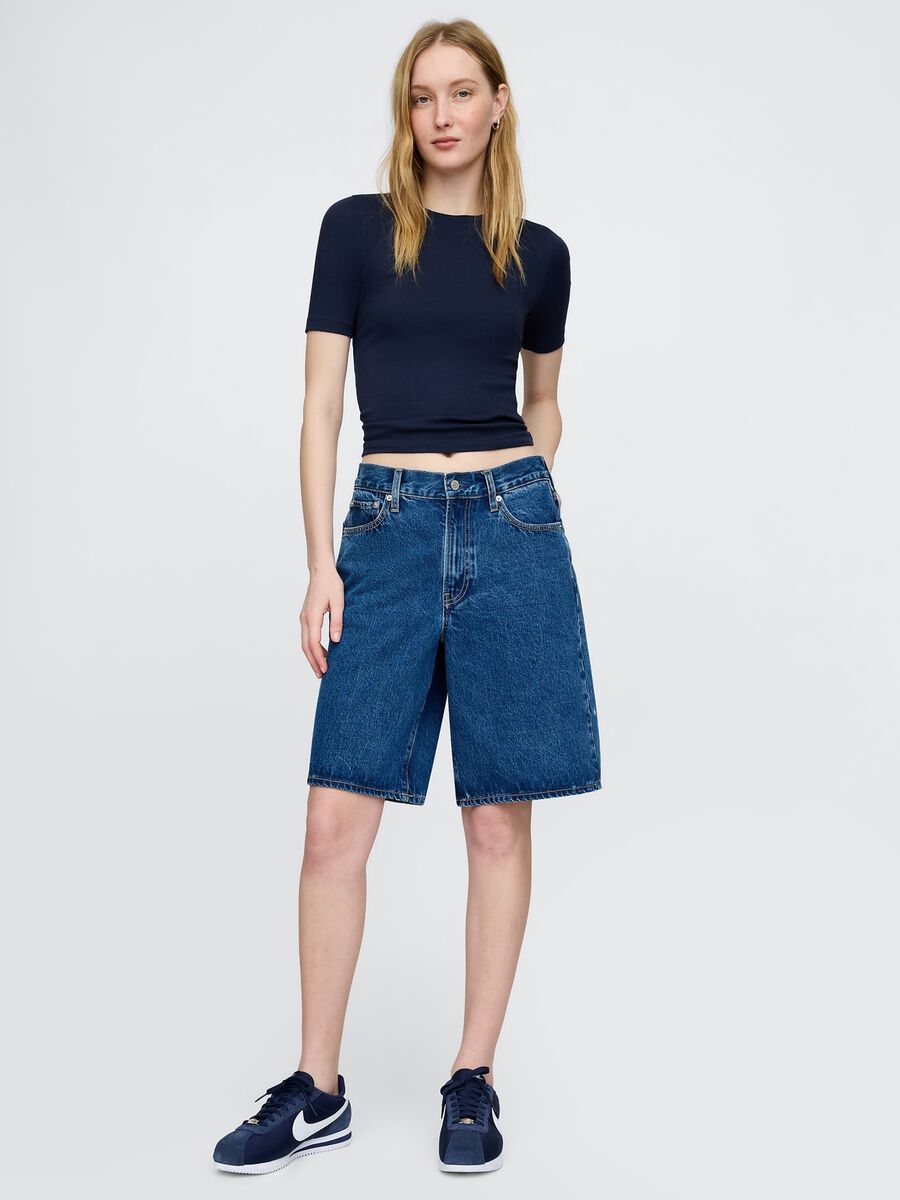 Dark blue cropped short sleeve T-shirt_1