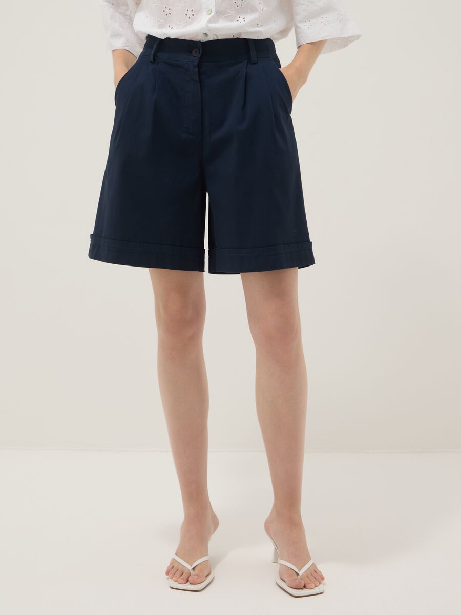 Shorts blu in cotone elasticizzato_2