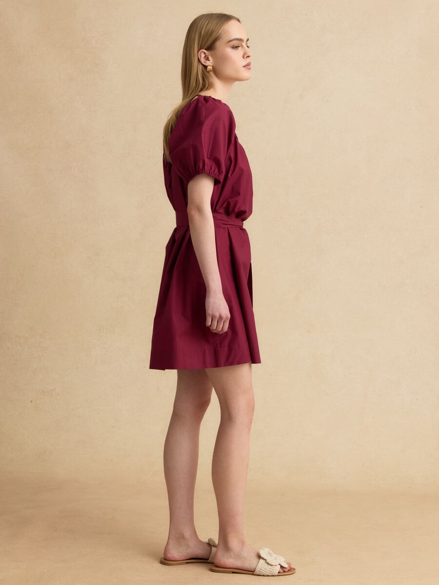 Abito midi rosso in puro cotone con cintura_1