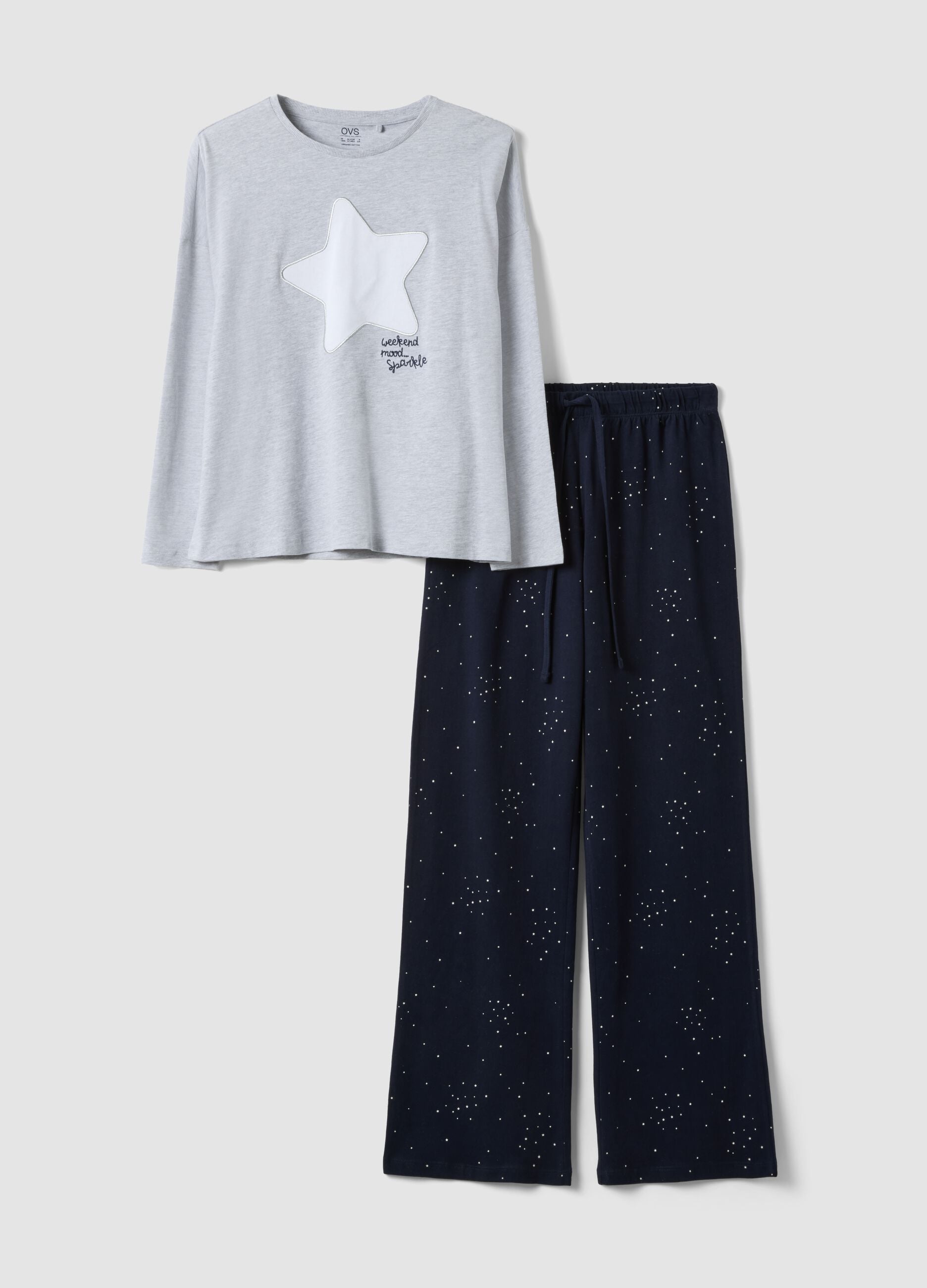 Grey organic cotton and viscose blend crew-neck pyjamas