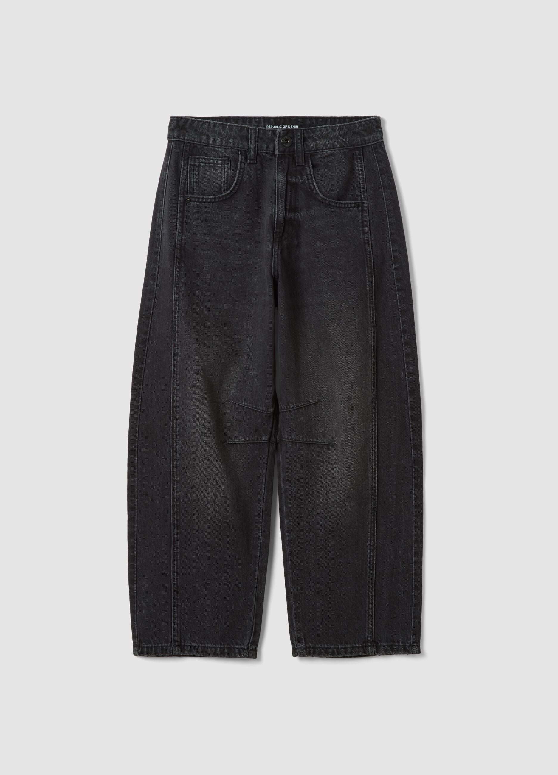 Black pure cotton barrel-fit jeans