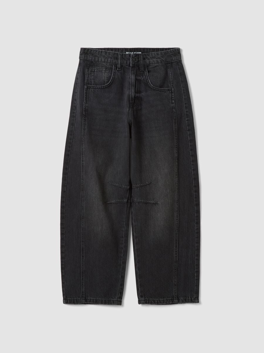 Black pure cotton barrel-fit jeans_0