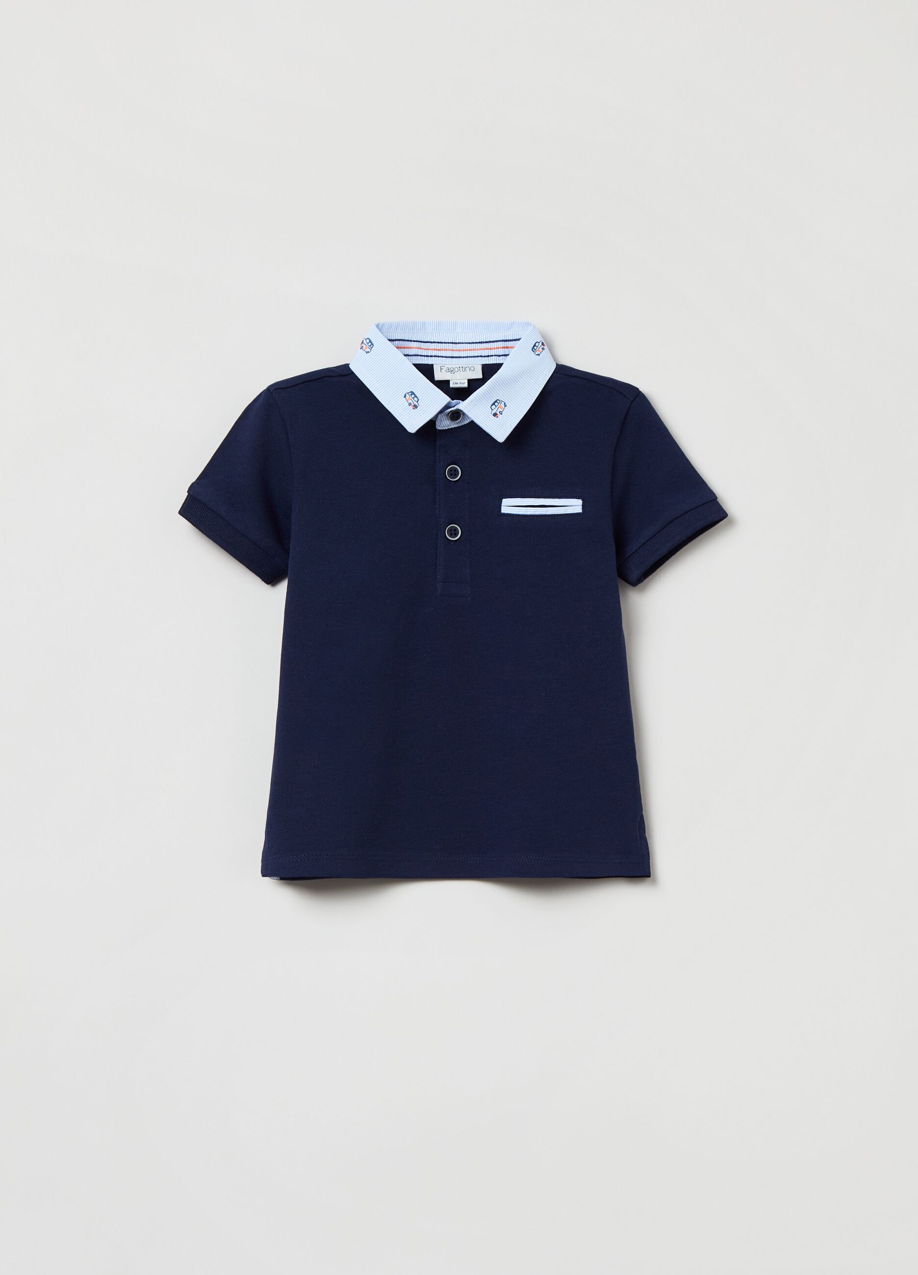Stretch piquet polo shirt with small cars