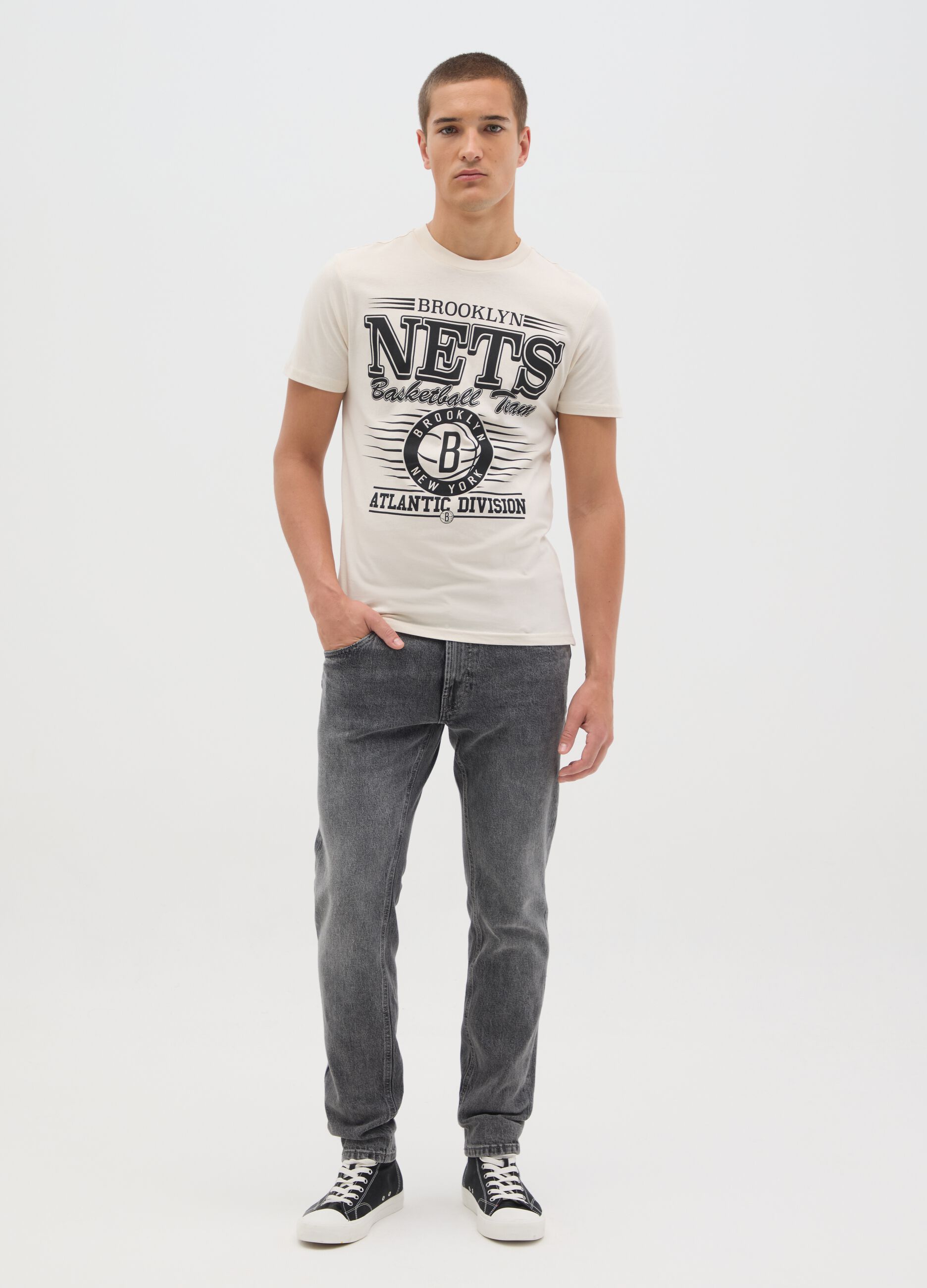 T-shirt da uomo in puro cotone beige