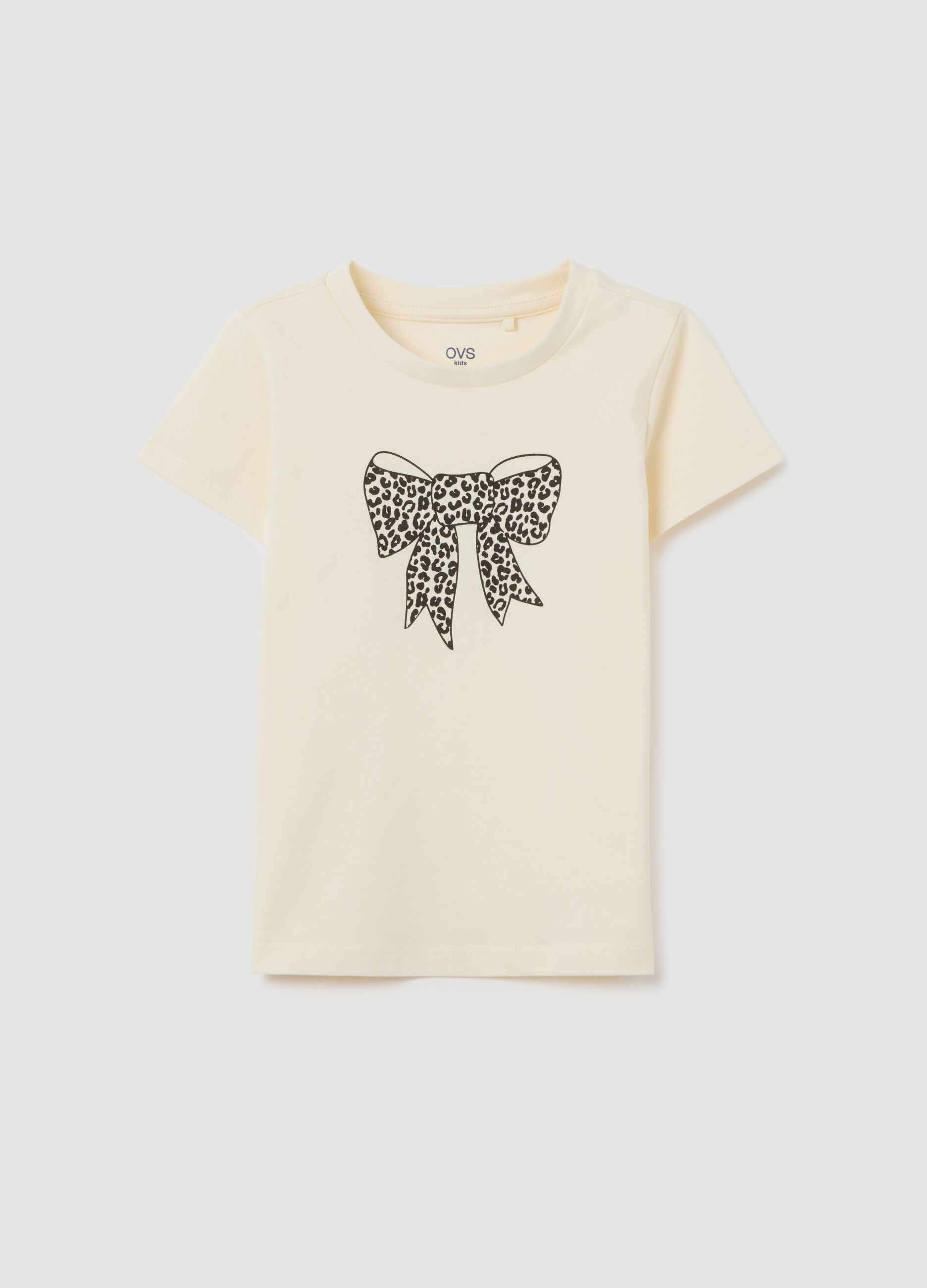 T-shirt da bambina in puro cotone beige con giraffe