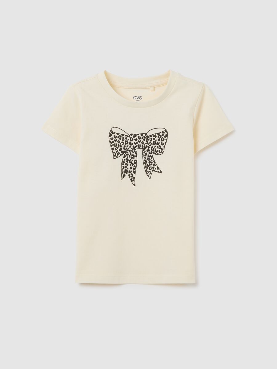 Girls' beige pure cotton t-shirt with giraffes_0
