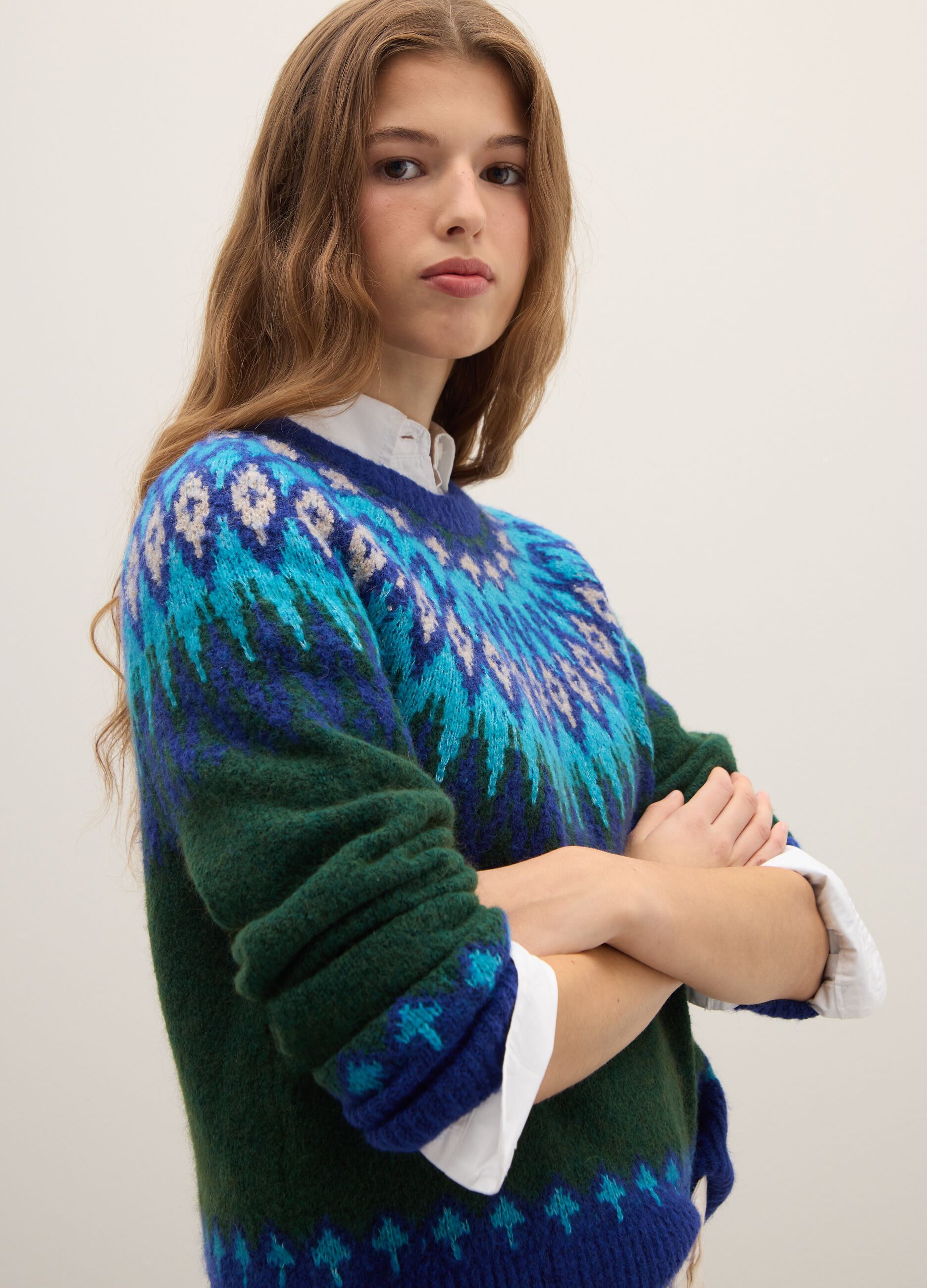 Multicolour Jacquard Pattern Pullover