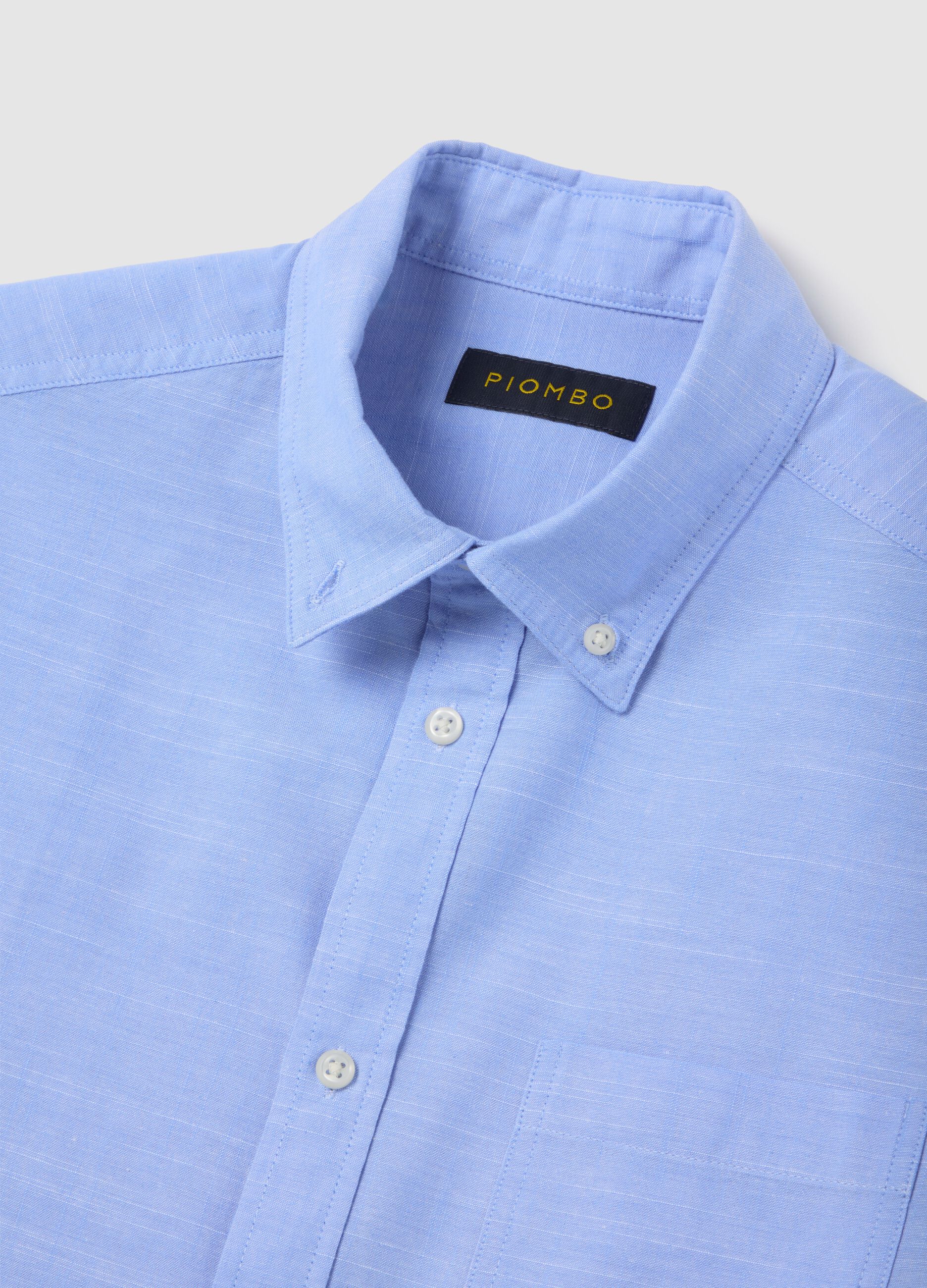 Men's blue pure cotton regular fit shirt with patch pocket