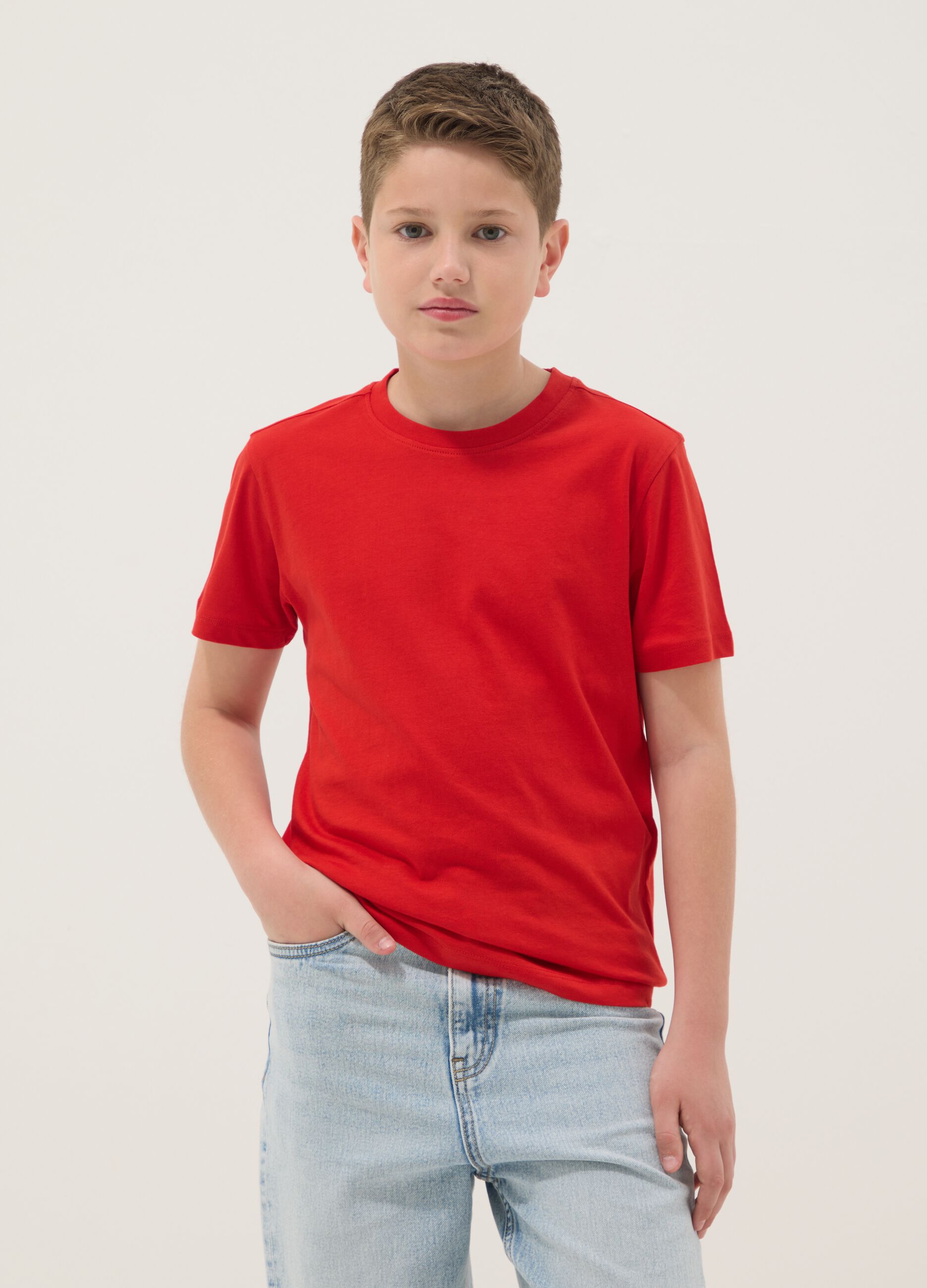 T-shirt in puro cotone rossa da ragazzo regular fit