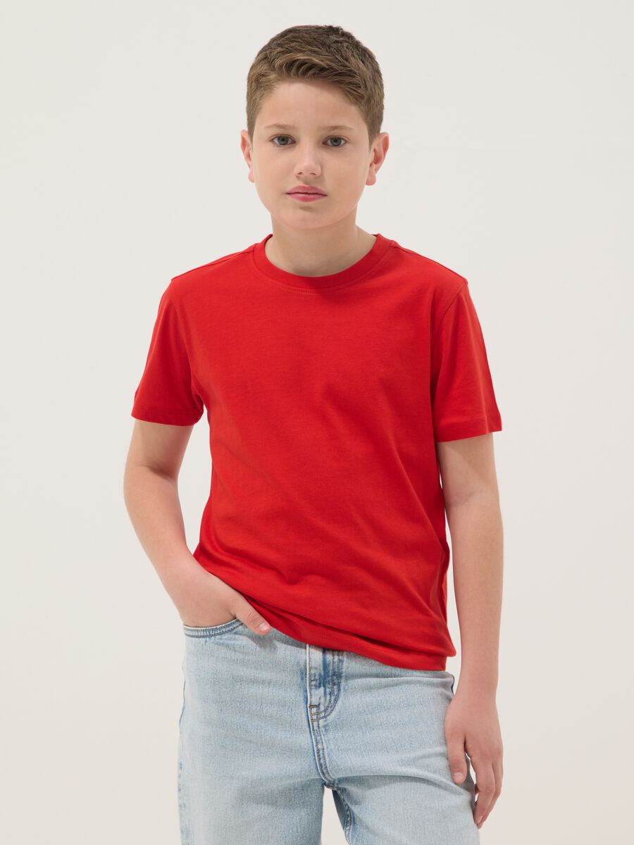 Boys&rsquo; red pure cotton T-shirt, regular fit_0