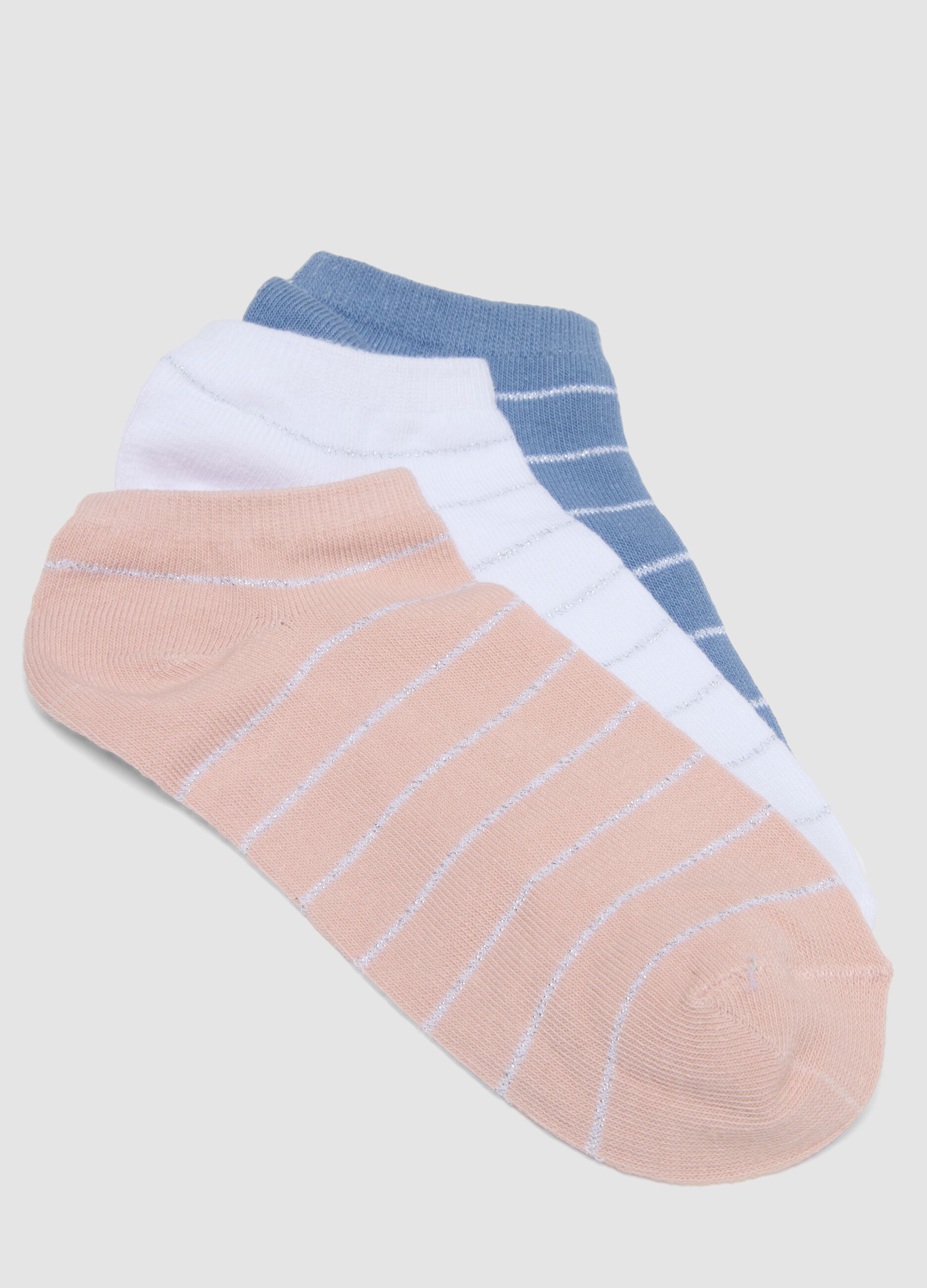 Seven-pack of multicolour striped no-show socks in a cotton blend
