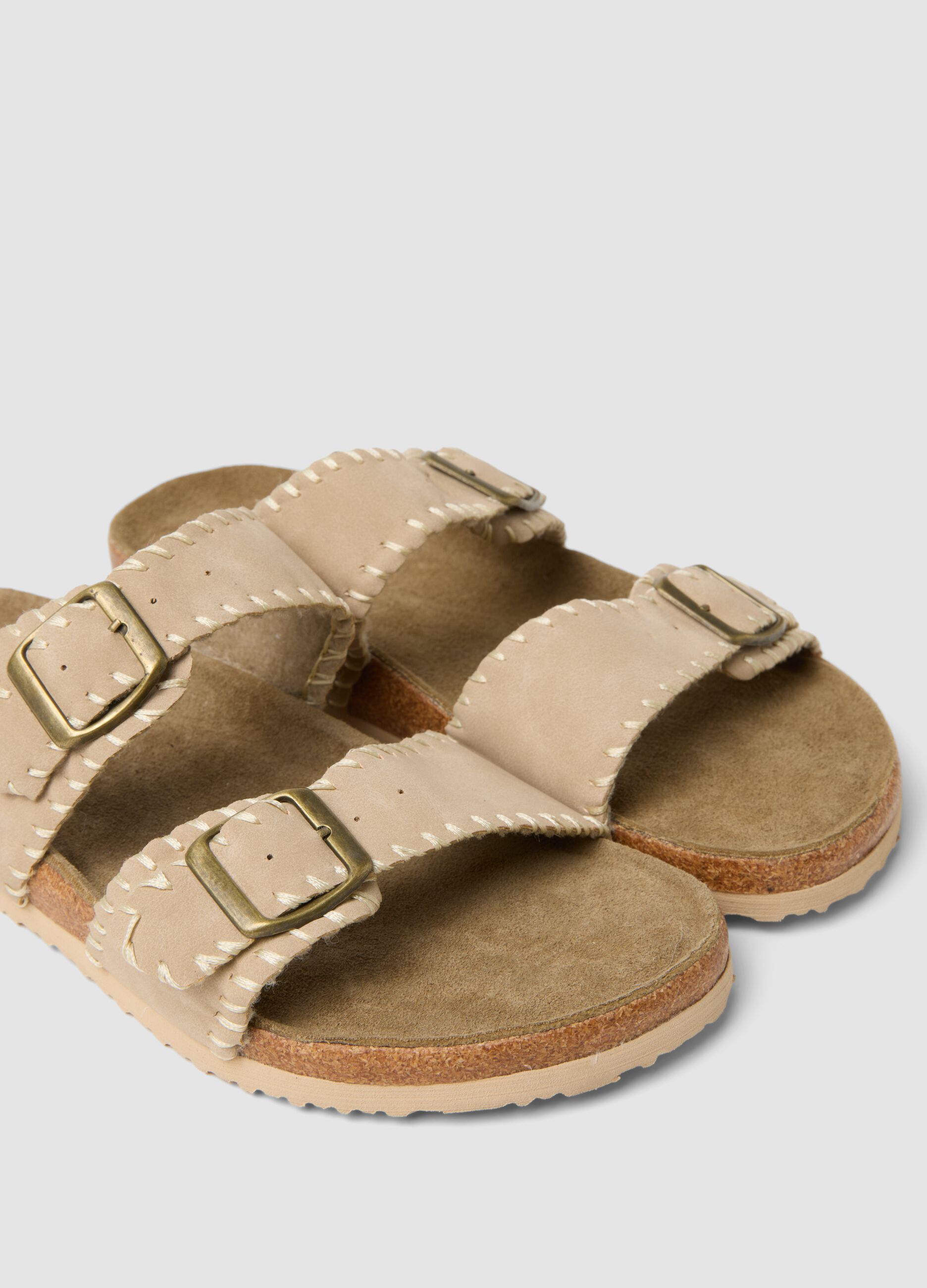 Beige double-strap sandals with buckles
