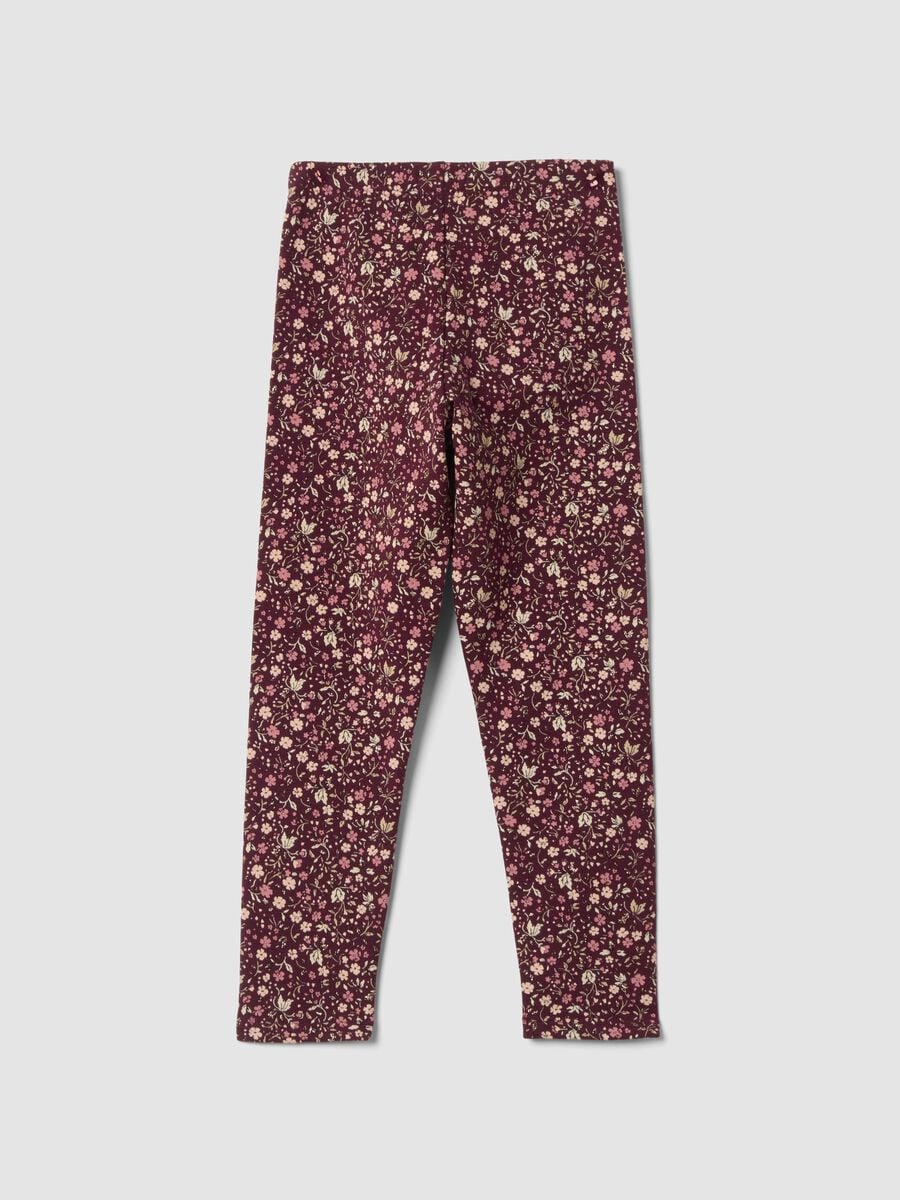 Purple skinny leggings in stretch organic cotton with floral print_1