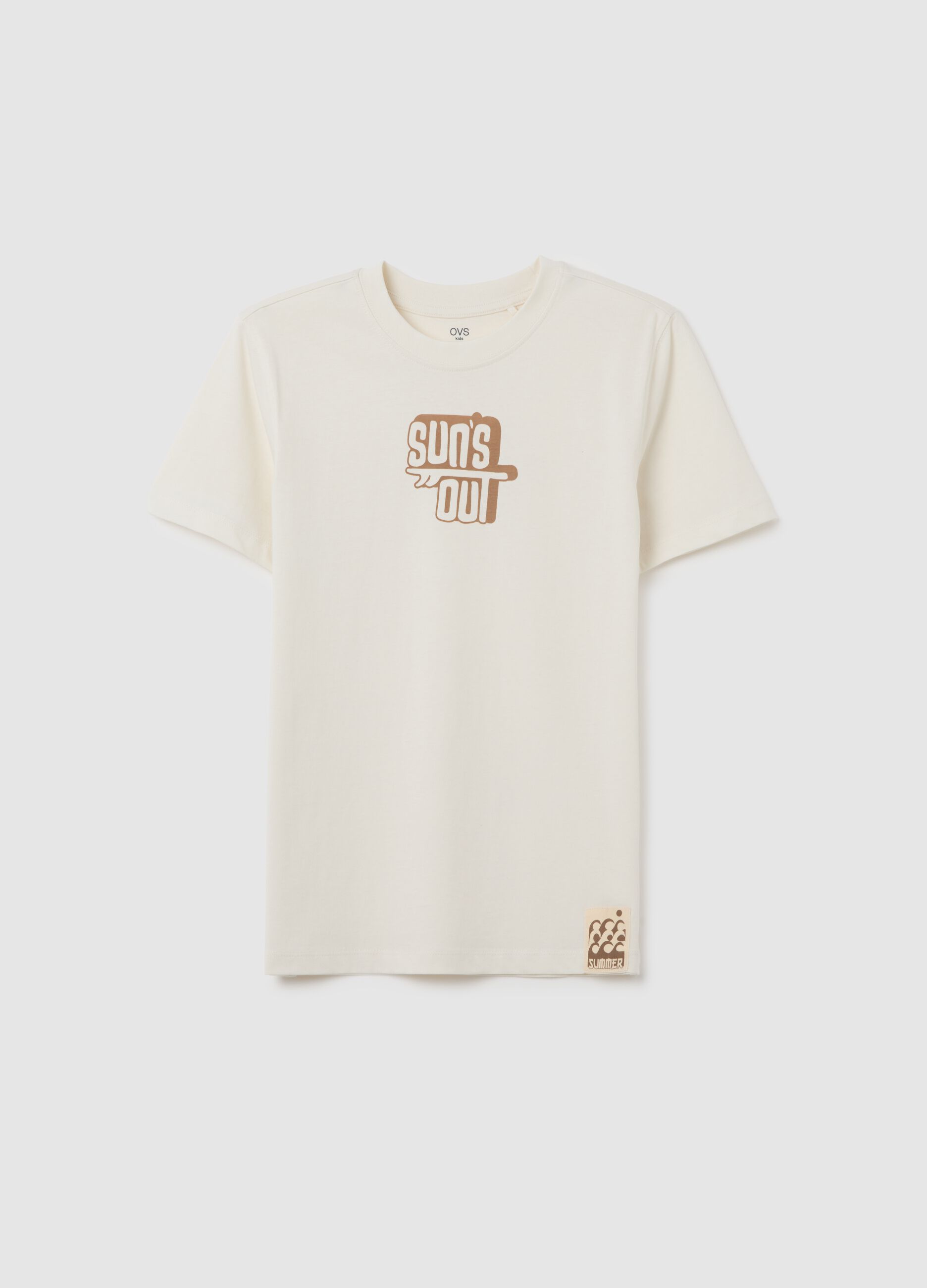 Boys' pure cotton white T-shirt regular fit with print