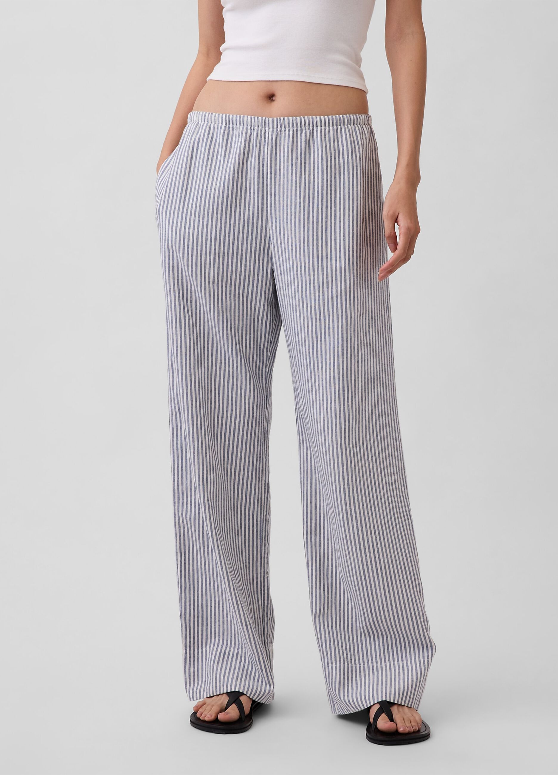 Striped linen-blend trousers