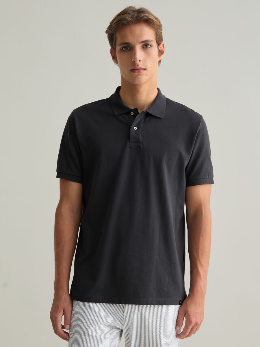 Short Sleeve Grey Polo in Cotton Piquet_0
