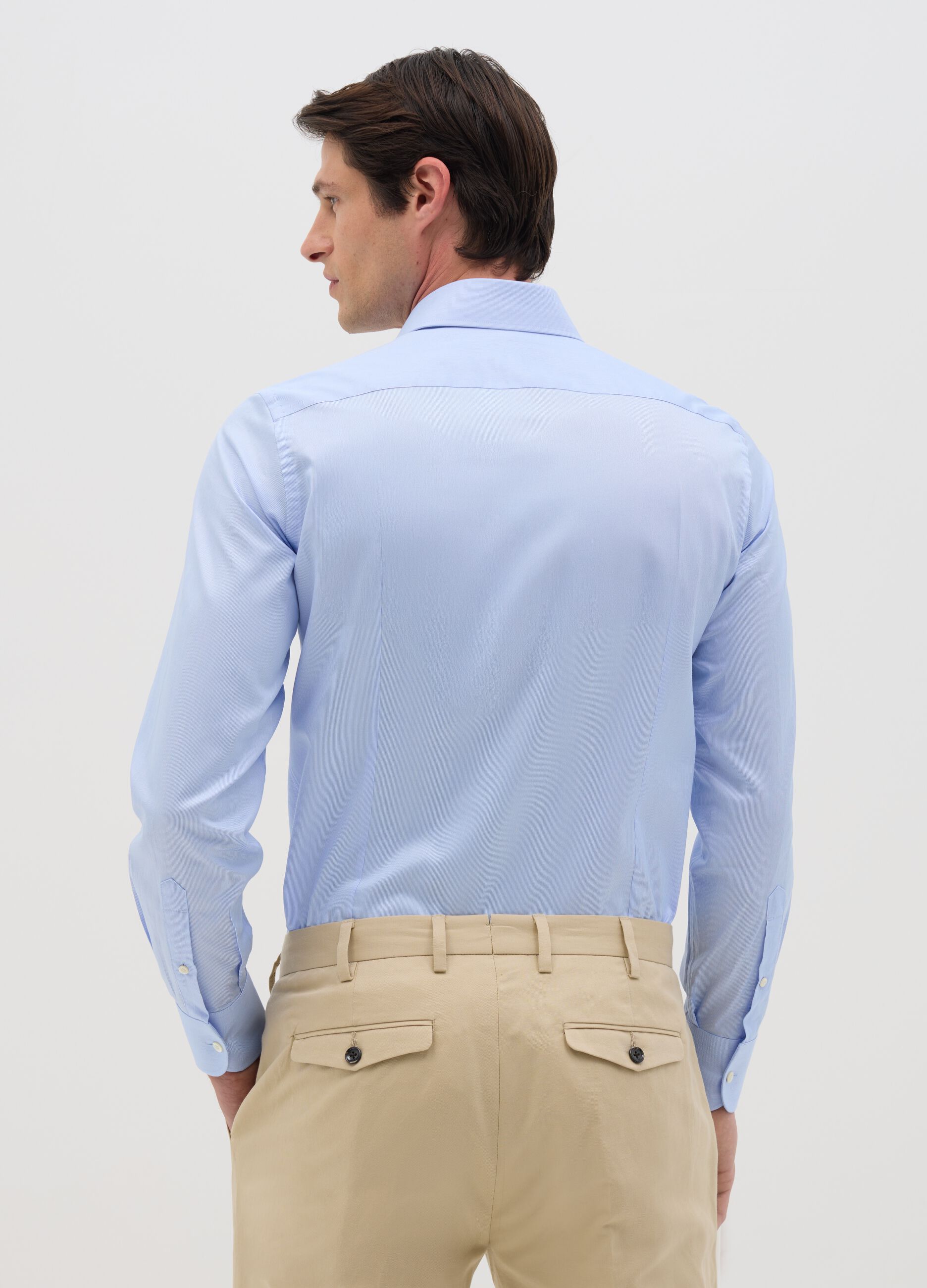 Camicia da uomo in puro cotone azzurra slim fit