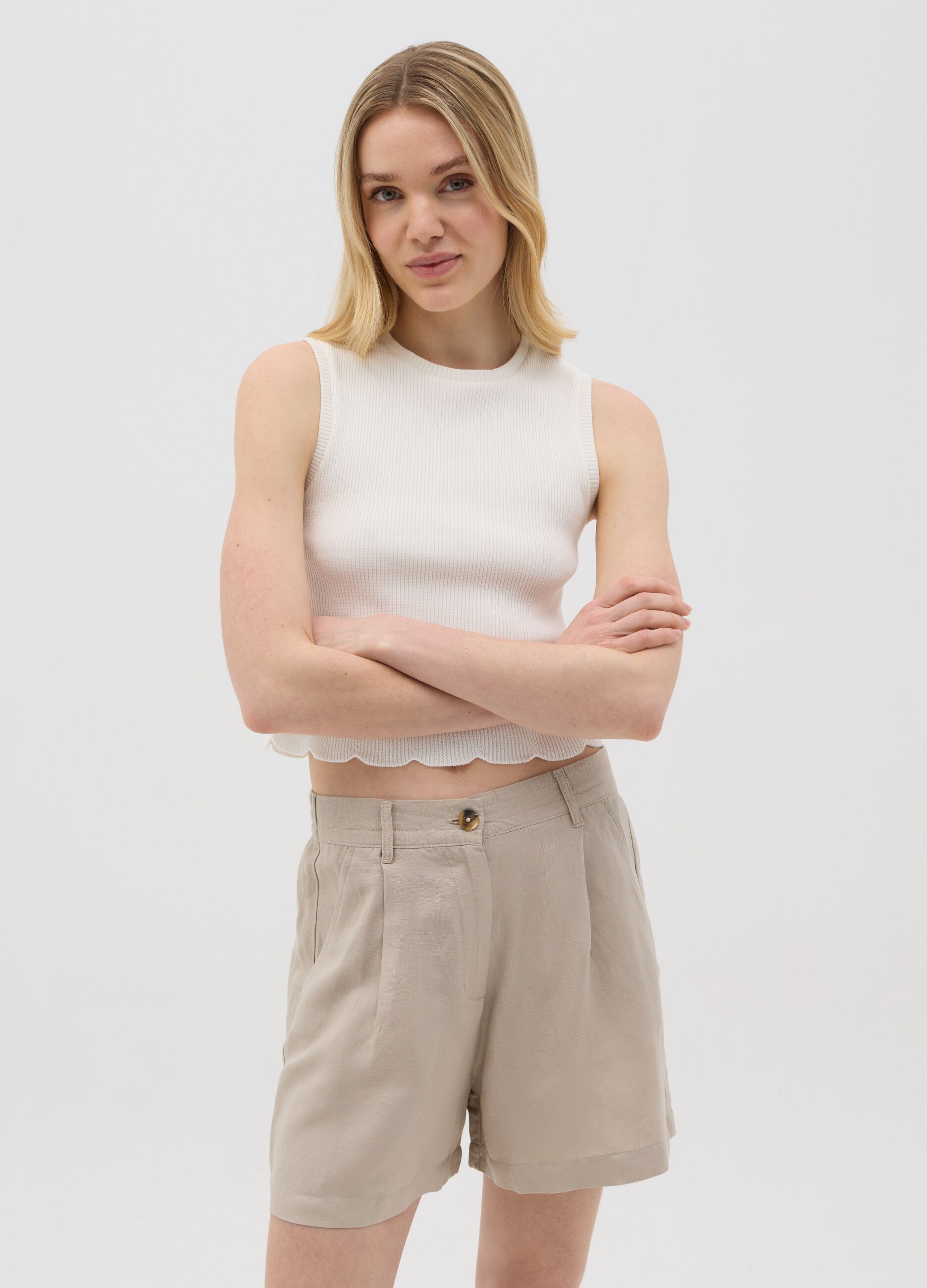 Canotta da donna in cotone elasticizzato bianca regular fit