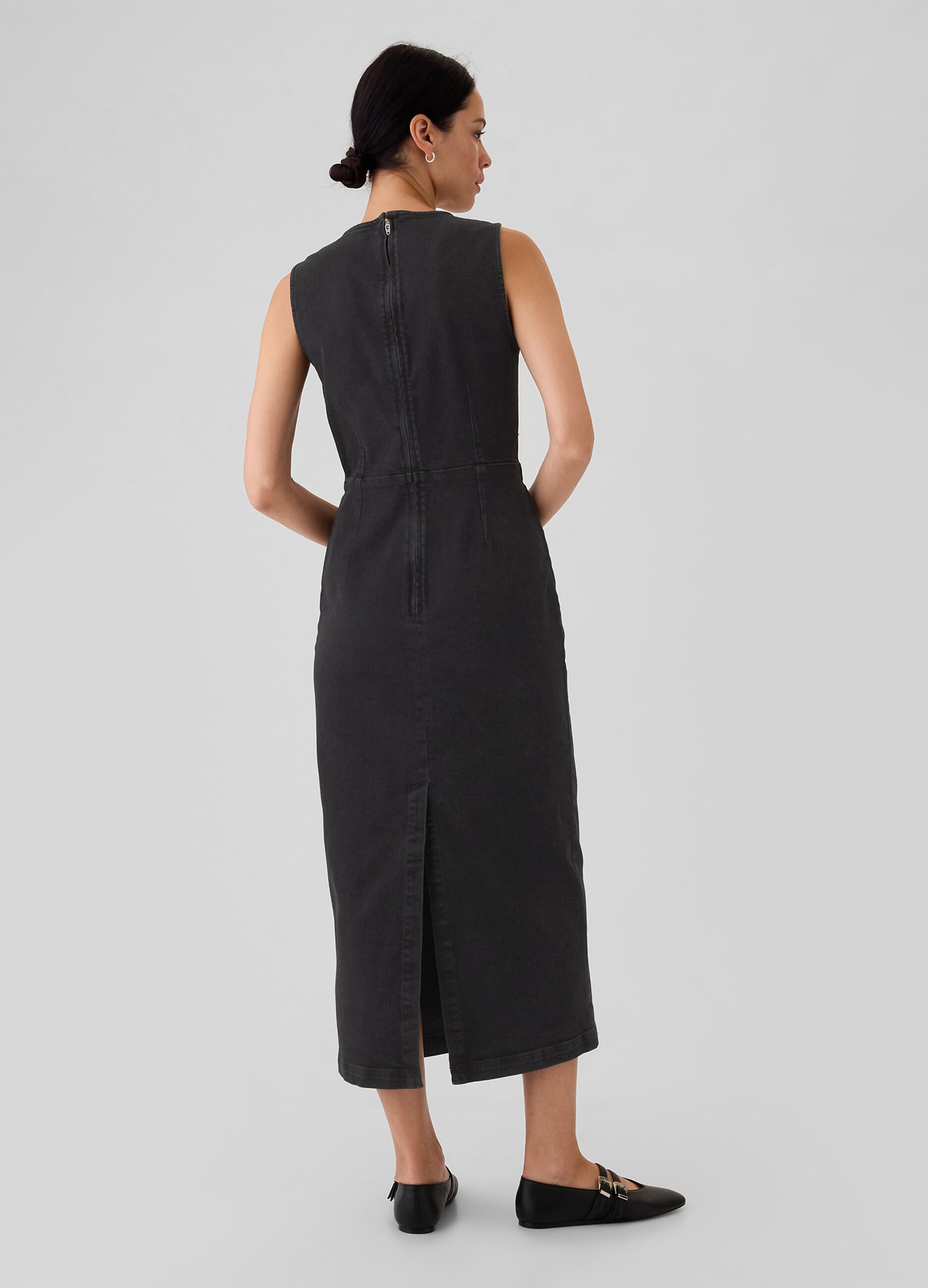 Vestito lungo smanicato in denim
