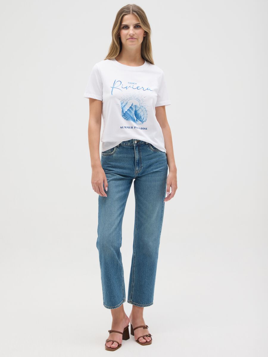 Women's pure cotton white regular fit t-shirt with print_1