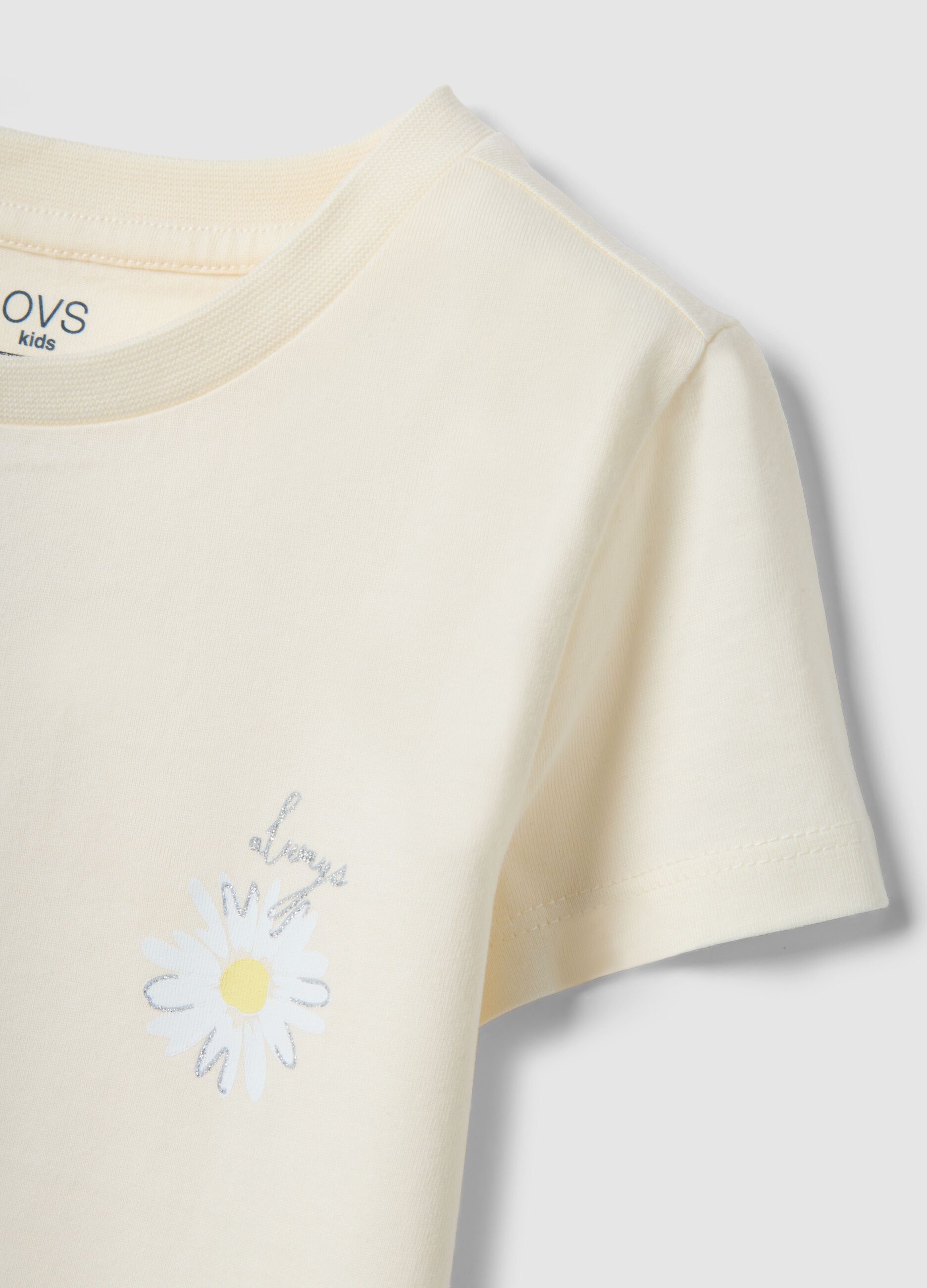 Yellow pure cotton regular fit t-shirt with print for girls