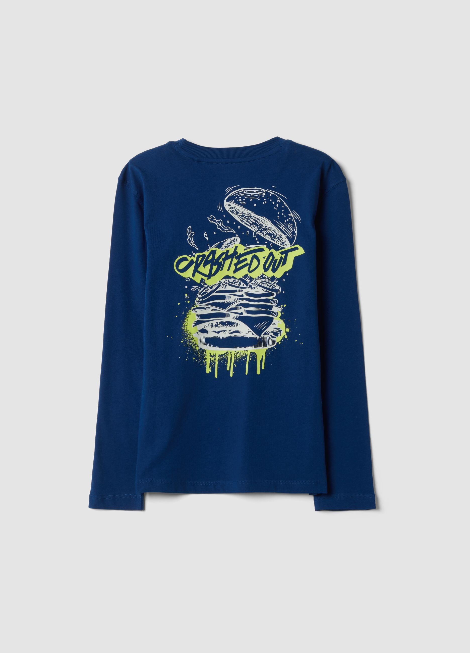 T-shirt blu in puro cotone organico relaxed fit con stampa