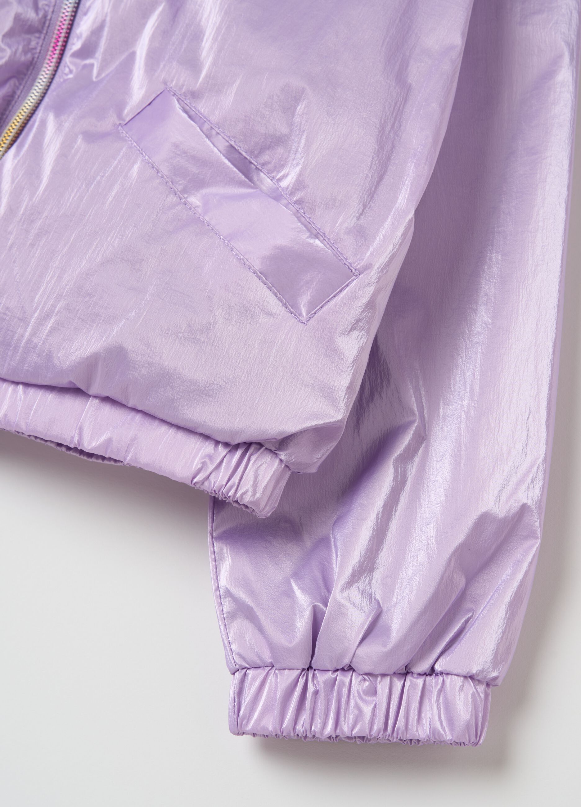 Shiny waterproof jacket with hood