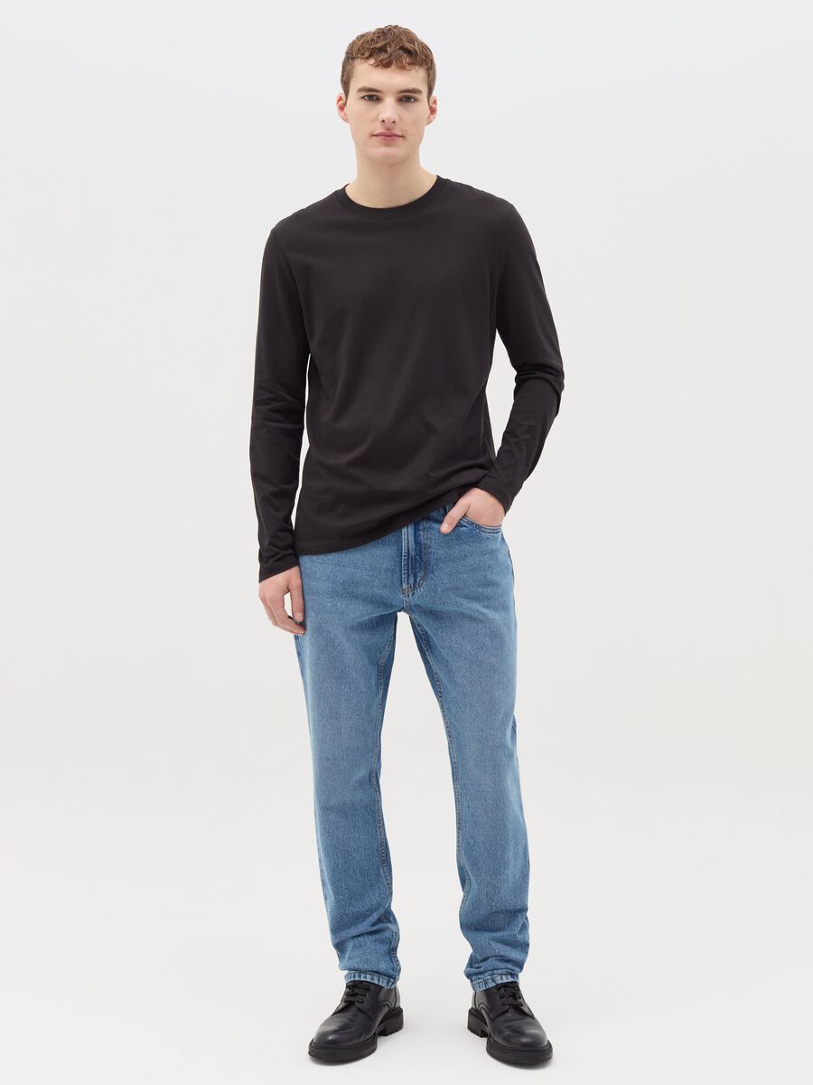 T-shirt with round neck and long sleeves in cotton_1