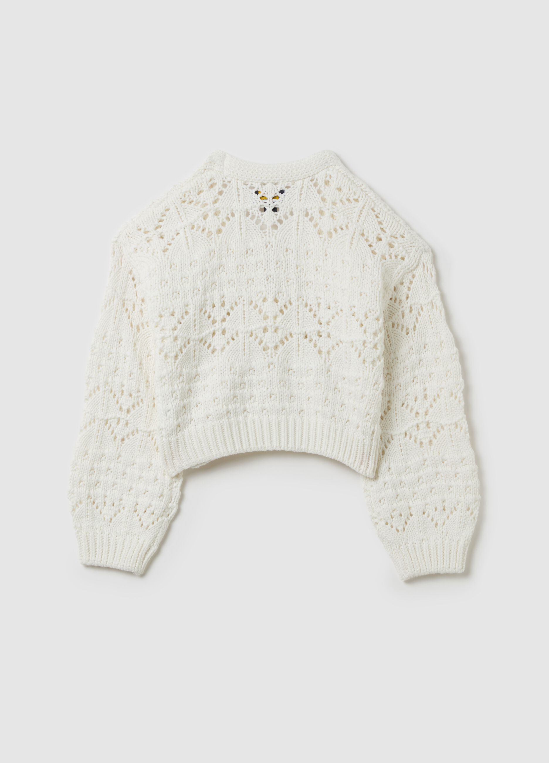 Cardigan with V neck and openwork design