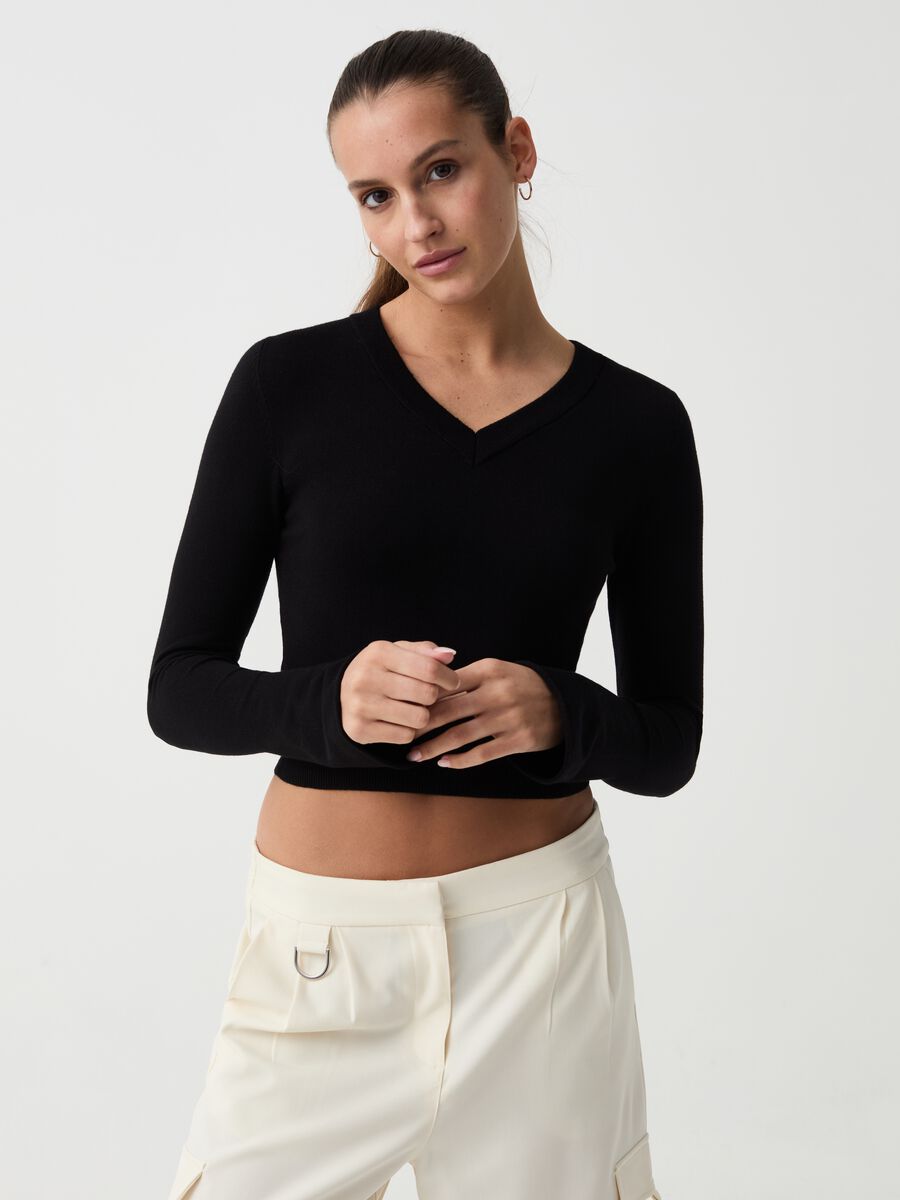Cropped pullover with V neck_1