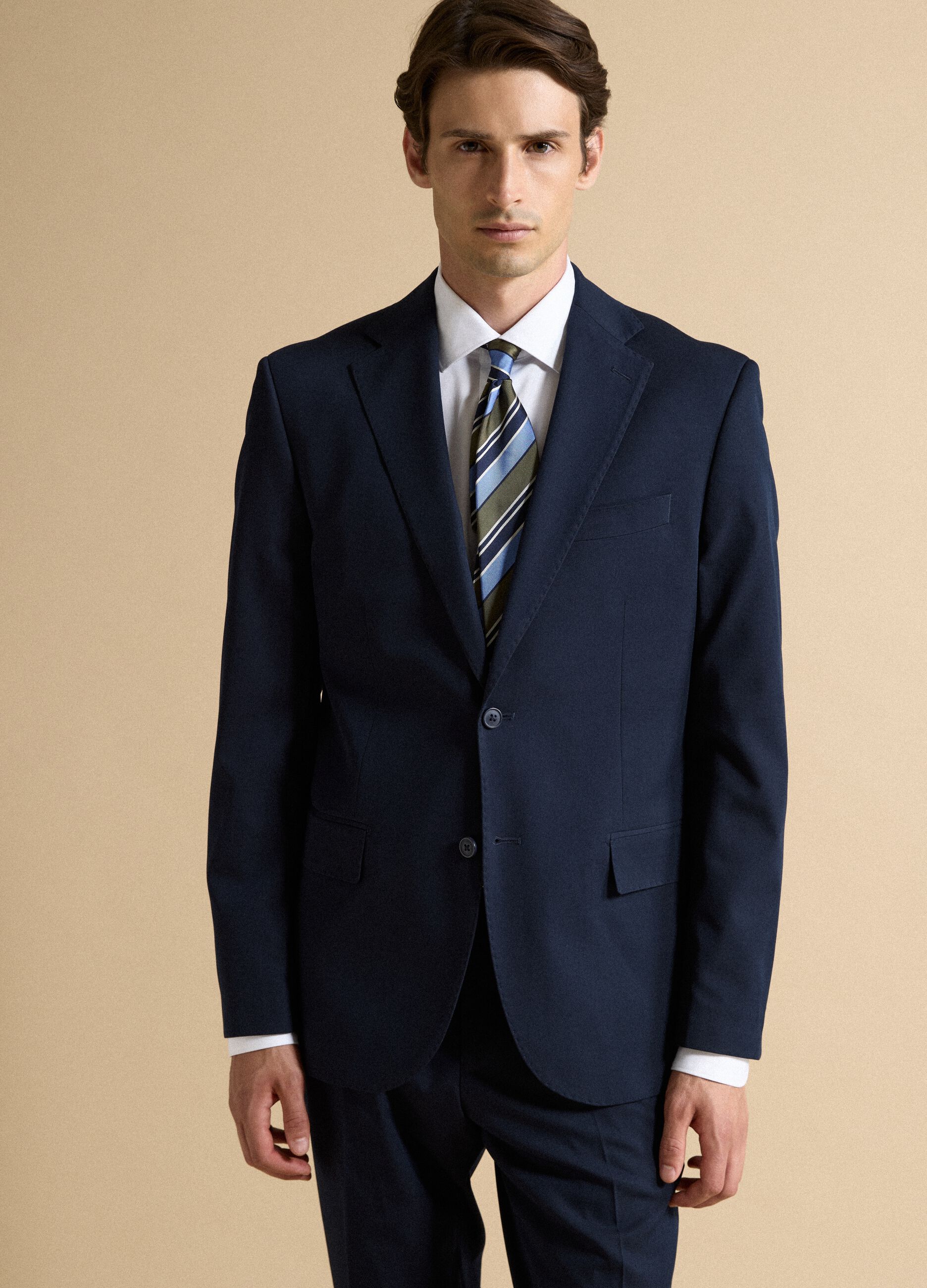 Blue stretch-viscose blazer with classic lapels