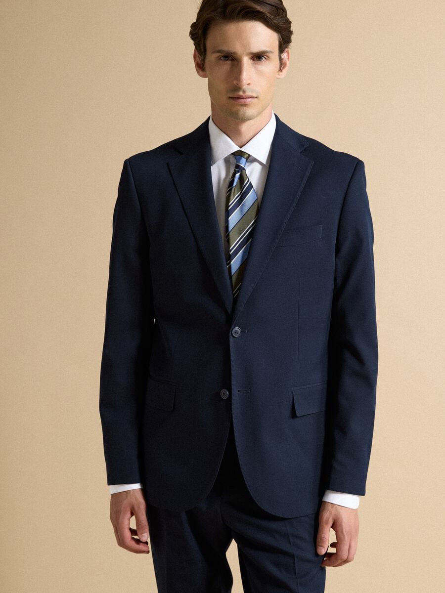 Blazer blu in viscosa elasticizzata con revers classici_1