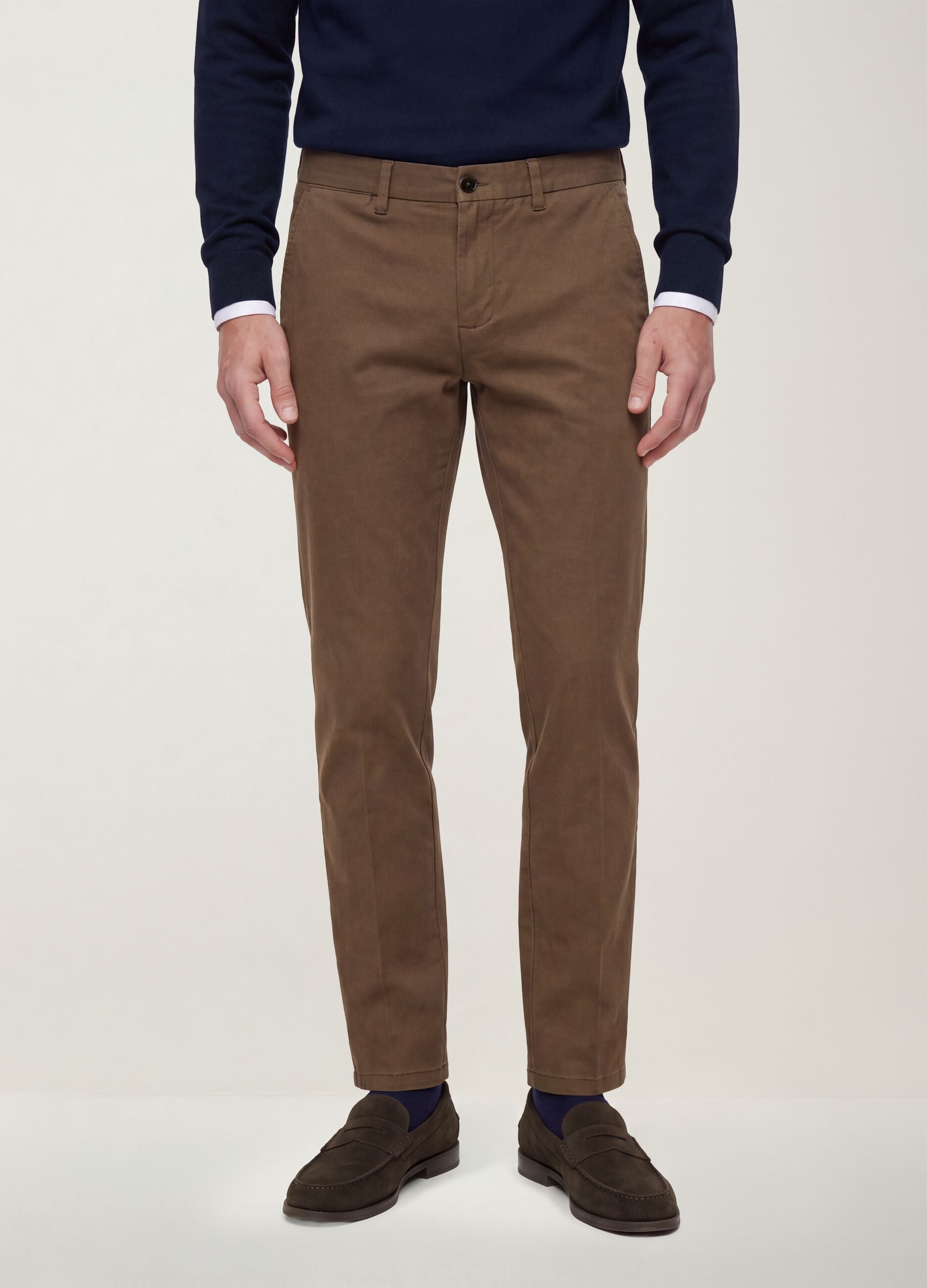 Brown slim-fit stretch cotton twill chino trousers