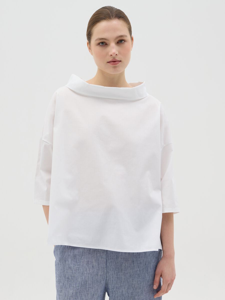 White Hybrid Shirt in Stretch Cotton_0