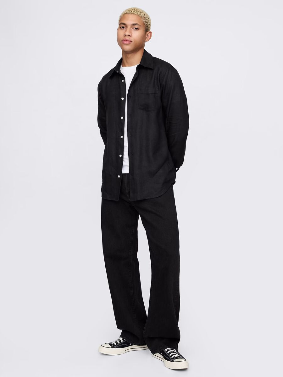 Black shirt with long sleeves in linen_1